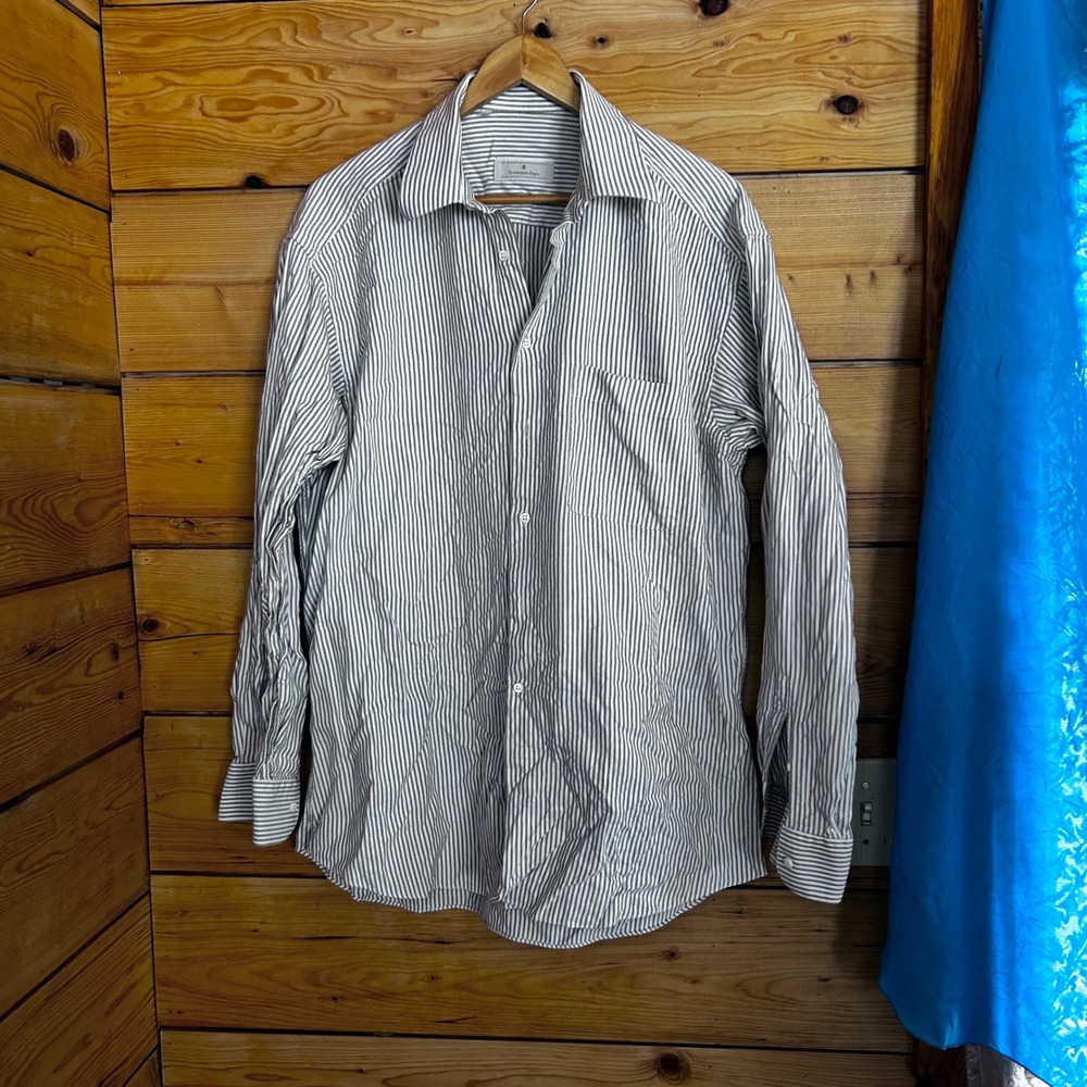 Pinstripe Button Down Dress Shirt Mens Large Grey White Ermenegildo Zegna